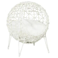Pawhut Rattan Katzenkorb Katzenhöhle Katzenhütte Katzenbett mit Kissen erhöhtes Design Haustierbett Cremeweiß Ø45 x 57H cm(m-1)