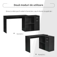 Homcom Birou Colt 117×82×74 cm – Negru cu 2 Sertare & 2 Rafturi(m-5)