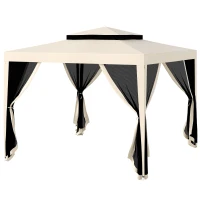 Outsunny Gazebo da Giardino 3x3m con Zanzariera, Doppio Tetto e Telaio in Metallo, Beige(m-10)