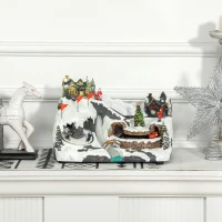 HOMCOM Bewegliches Weihnachtsdorf mit LED-Lichtern, Musik, rotierenden Eisläufern und fahrendem Zug, Tischdekoration(m-7)