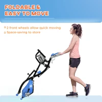 HOMCOM hometrainer 2-in-1 fietstrainer LCD display opvouwbare hometrainer hometrainer met 8 niveaus instelbare magnetische weerstand en 1 paar spankoorden blauw+grijs 97x51x115 cm(m-7)