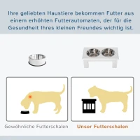 PawHut Hunde-Futterstation, rutschfest, 58,4 x 30,5 x 25,4cm, Weiß, 2L pro Napf(m-4)