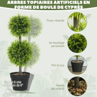 HOMCOM Lot de 2 plantes artificielles décoratives, boules de buis artificiel 60 cm avec pot, plastique, vert(m-4)