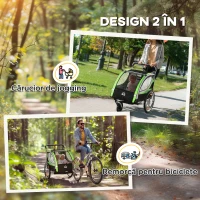 HOMCOM Remorcă Bicicletă pentru Copii, Design 2 în 1 cu Frână și Centură de Siguranță, 142x75x101 cm, Albastru(m-4)