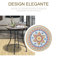 Outsunny Tavolo da Giardino Tondo Ø60cm in Metallo e Mosaico, Arredamento da Esterno e Interno, Rosso(m-6)