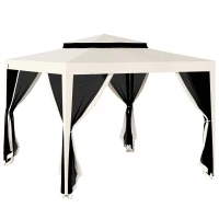 Outsunny Gazebo da Giardino 3x3 m con Zanzariera, Doppio Tetto e 8 Fori, in Acciaio e Poliestere Bianco Crema(m-11)