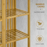 HOMCOM Dulap Deschis din Bambus cu 2 Uși Glisante, Garderobă cu Rafturi și Bară de Haine, 145x35x165 cm, Lemn Natural(m-4)