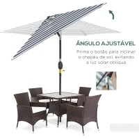 Outsunny Chapéu de Sol Exterior Ø230 cm com Ângulo Ajustável e Manivela Impermeável Azul e Branco(m-5)