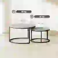 HOMCOM Set of 2 stackable nesting coffee tables industrial design metal legs grey(m-3)