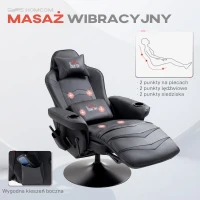 HOMCOM Fotel Gamingowy z Masażem, Regulowane Oparcie, Podnóżek, do 120 kg, Stelaż Stalowy, Sztuczna Skóra, Czarny(m-4)