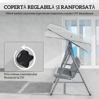Outsunny Balansoar de Grădină 3 Locuri cu Parasolar Reglabil, Balansoar pentru Exterior cu Perne Căptușite din Poliester și Cadru din Oțel, Capacitate 210 kg, 172x110x156 cm, Gri Deschis(m-4)