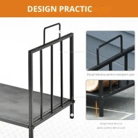 Outsunny Suport pentru Lemne pentru Interior și Exterior cu 2 Mânere, 44,5x33x46,5 cm, Negru(m-5)