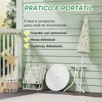 AIYAPLAY Conjunto Infantil de Mesa e Cadeiras de Jardim 4 Peças Cadeiras Dobráveis Chapéu de Sol Ajustável Design de Elefantes Branco(m-6)