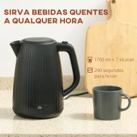 HOMCOM Jarro Elétrico 1,7L 2025W com Filtro Antical Removível Desligamento Automático Base Giratória 360° Preto(m-4)
