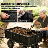 Outsunny Carrello da Giardino in Acciaio da 114L con Sacca Portaoggetti e Pareti Rimovibili, 105x51x54 cm, Nero(m-5)