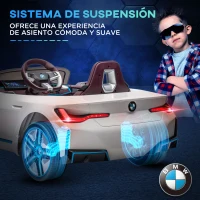 HOMCOM Coche Eléctrico para Niños 37-72 Meses Autorización BMW I4 con Control Remoto y Cinturón de Seguridad 115x67x45cm Blanco(m-7)