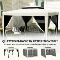Outsunny Gazebo da Giardino 3x3 m con Zanzariera, Doppio Tetto e 8 Fori, in Acciaio e Poliestere Bianco Crema(m-7)