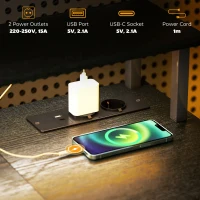 HOMCOM Birou Reversibil pentru Calculator cu Prize, Lumini LED, Suport Dublu și Rafturi Reglabile, 120x50x89,5 cm, Negru(m-4)