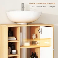 HOMCOM Dulap Sub Chiuvetă cu 2 Uși cu Închidere Lentă și 6 Rafturi Lemn natural(m-6)