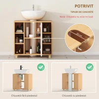 HOMCOM Dulap Sub Chiuvetă cu 2 Uși cu Închidere Lentă și 6 Rafturi Lemn natural(m-4)