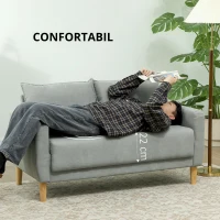 HOMCOM Canapea cu 2 Locuri, Brațe, Compartiment de Depozitare și 2 Perne, 140x72x82 cm, Gri(m-4)