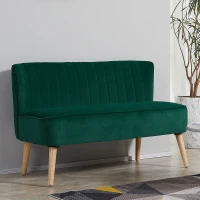 HOMCOM Sofa Retrodesign 2-Sitzer-Sofa, Holzbeine, 117 cm x 56,5 cm x 77 cm, Dunkelgrün(m-7)