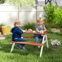 Outsunny Set Tavolo da Picnic per Bambini e Panche in Legno, Età 3-8 Anni, Marrone(m-2)