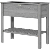 Outsunny Wooden Raised Garden Bed, Elevated Planter Box with Storage Shelf and Drainage Holes, Raised Planter with Legs, Grey(m-11)