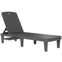 Outsunny Lot de 2 chaises longues de jardin en plastique PP avec plateau latéral, inclinables à 5 positions, gris