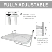 Outsunny balkon wiszący stół stół ogrodowy kwadratowy metalowy taras z regulacją wysokości(m-4)