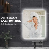 kleankin LED-Badezimmerspiegel, Antibeschlag, Touch-Schalter, Hintergrundbeleuchtung, 70 x 50 cm, Weiß(m-7)