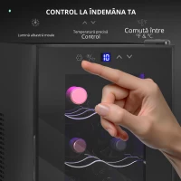 HOMCOM Frigider pentru Vinuri Refrigerat pentru 8 Sticle, Capacitate 21L, Display Touch și Rafturi Reglabile, Negru(m-7)