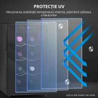 HOMCOM Frigider pentru Vinuri Refrigerat pentru 8 Sticle, Capacitate 21L, Display Touch și Rafturi Reglabile, Negru(m-8)