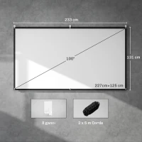 HOMCOM Telo per Proiettore 100" 16:9 HD 4K/8K Pieghevole e Portatile, Antipiega e Lavabile, Doppia Facciata, Bianco(m-3)