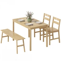 HOMCOM Conjunto de Comedor de Bambú con Mesa, 2 Sillas y Banco para 4 Personas, Madera Natural(m-8)