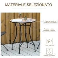 Outsunny Tavolo da Giardino Tondo Ø60cm in Metallo e Mosaico, Arredamento da Esterno e Interno, Rosso(m-5)