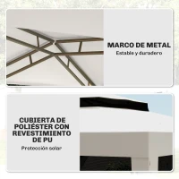 Outsunny Carpa de Jardín 3x3 m Cenador Gazebo con 4 Mosquiteras Laterales Techo Doble 8 Orificios de Drenaje Marco de Metal Crema(m-5)