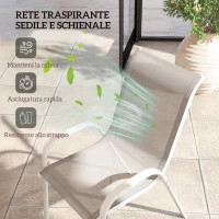 Outsunny Set 4 Sedie da Giardino Impilabili con Braccioli Curvi, in Acciaio e Tessuto Traspirante, 54x71x93 cm, Grigio Bianco(m-5)