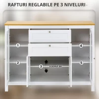 HOMCOM Comodă de Bucătărie cu Sertare, Dulapuri și Uși din Sticlă Alb și Stejar(m-5)