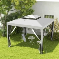 Outsunny Tonnelle barnum de jardin 3L x 3l m avec 4 moustiquaires amovibles - double toit - gris(m-10)