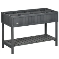 Outsunny Fir Wood Raised Rectangular 8 Compartment Plant Stand Dark Grey(m-1)