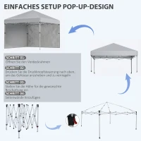 Outsunny Faltpavillon, zwei Seitenwände, Tragetasche, Stahlrahmen, hellgrau, 3 x 3 x 2,7 m(m-5)