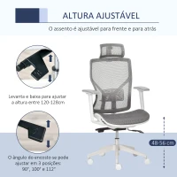 Vinsetto Cadeira de Escritório Giratória com Altura Ajustável Apoio para os Braços Apoio para a Cabeça e Suporte Lombar Reguláveis Encosto Alto 67x65x120-128cm Cinza(m-7)