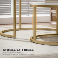 HOMCOM Lot de 2 tables basses gigognes empilable design industriel plateau imitation ciment pieds en métal blanc(m-6)