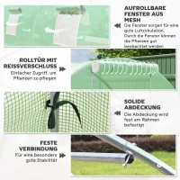 Outsunny Foliengewächshaus, begehbar, 8 Fenster mit Fliegennetz, robuste Folie, Stahlrahmen, 6 x 3 x 2 m, Grün(m-6)