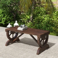 Outsunny Banc de jardin en bois avec assise à lattes, roue décorative, pour patio terrasse balcon arrière-cour, marron(m-10)