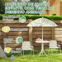 AIYAPLAY Conjunto Infantil de Mesa e Cadeiras de Jardim 4 Peças Cadeiras Dobráveis Chapéu de Sol Ajustável Design de Elefantes Branco(m-7)