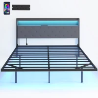 HOMCOM Telaio letto 160x200 cm con luci LED RGB e stazione di ricarica, Grigio(m-8)