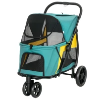 PawHut Carrinho para Cães Dobrável até 20kg com Almofada Janelas em Rede Bolso Traseiro 92x63x95 cm Verde Escuro(m-7)