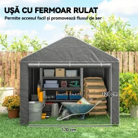 Outsunny 2x2.4 m Cort pentru Depozitare în Grădină, Cort Garaj cu Acoperire Impermeabilă, Ușă Rulabilă cu Fermoar, pentru Biciclete și Unelte, Metal Zincat, Gri Deschis(m-5)